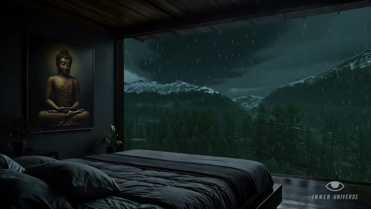 Cozy Dark Bedroom Forest Rain: Deep Sleep & Meditation