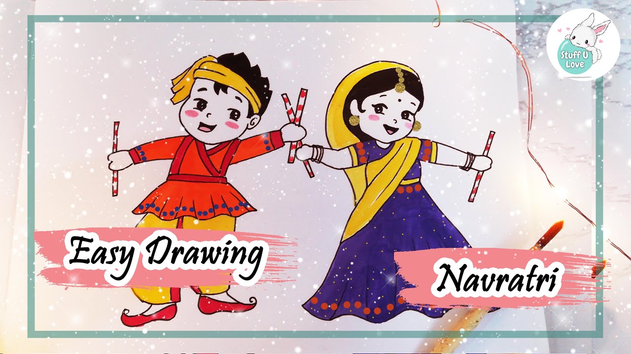 How to draw Easy NAVRATRI Special Dandiya dance human figures drawing for beginners
