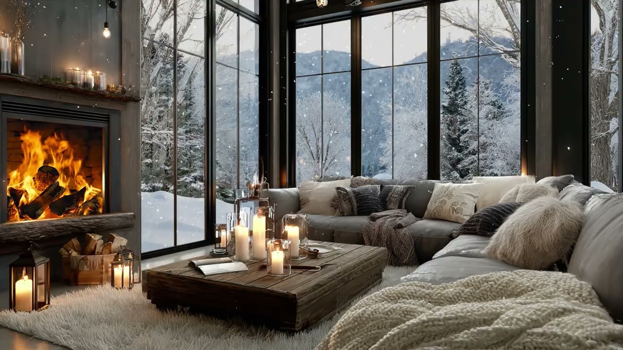 Snowy night ambience settles indoors ❄️ letting silence feel warm and deeply calming