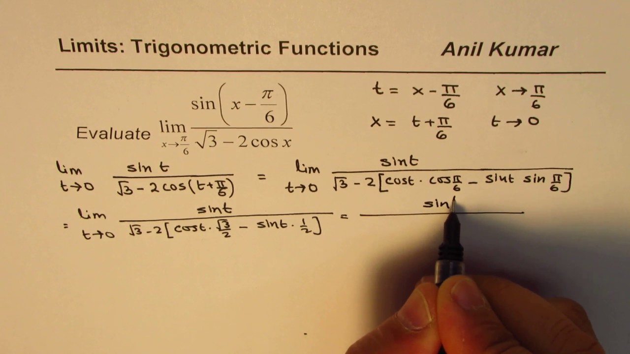 Limit Trigonometric Function sin(x - pi/6)/(sqrt 3 - 2cosx)