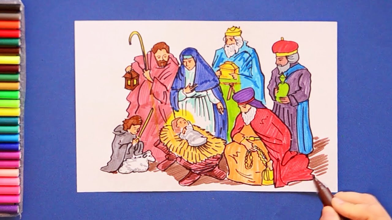 How to draw Nativity Scene