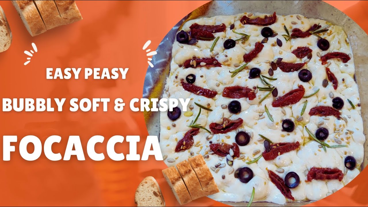 Easy Peasy Bubbly Soft & Crispy Focaccia Recipe| Homemade Focaccia Recipe | No knead Focaccia Recipe