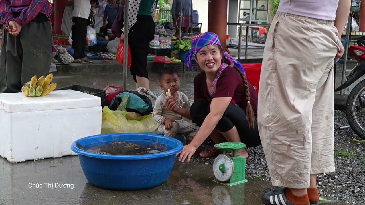 How to Cook Sour Fish with Bamboo shoots for Lunch - Harvest fish pond to Sell at market with kids