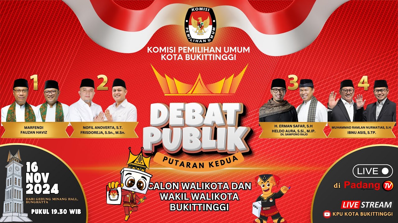 🔴 LIVE : Debat Publik Kedua Calon Walikota dan Wakil Walikota Bukittinggi Tahun 2024