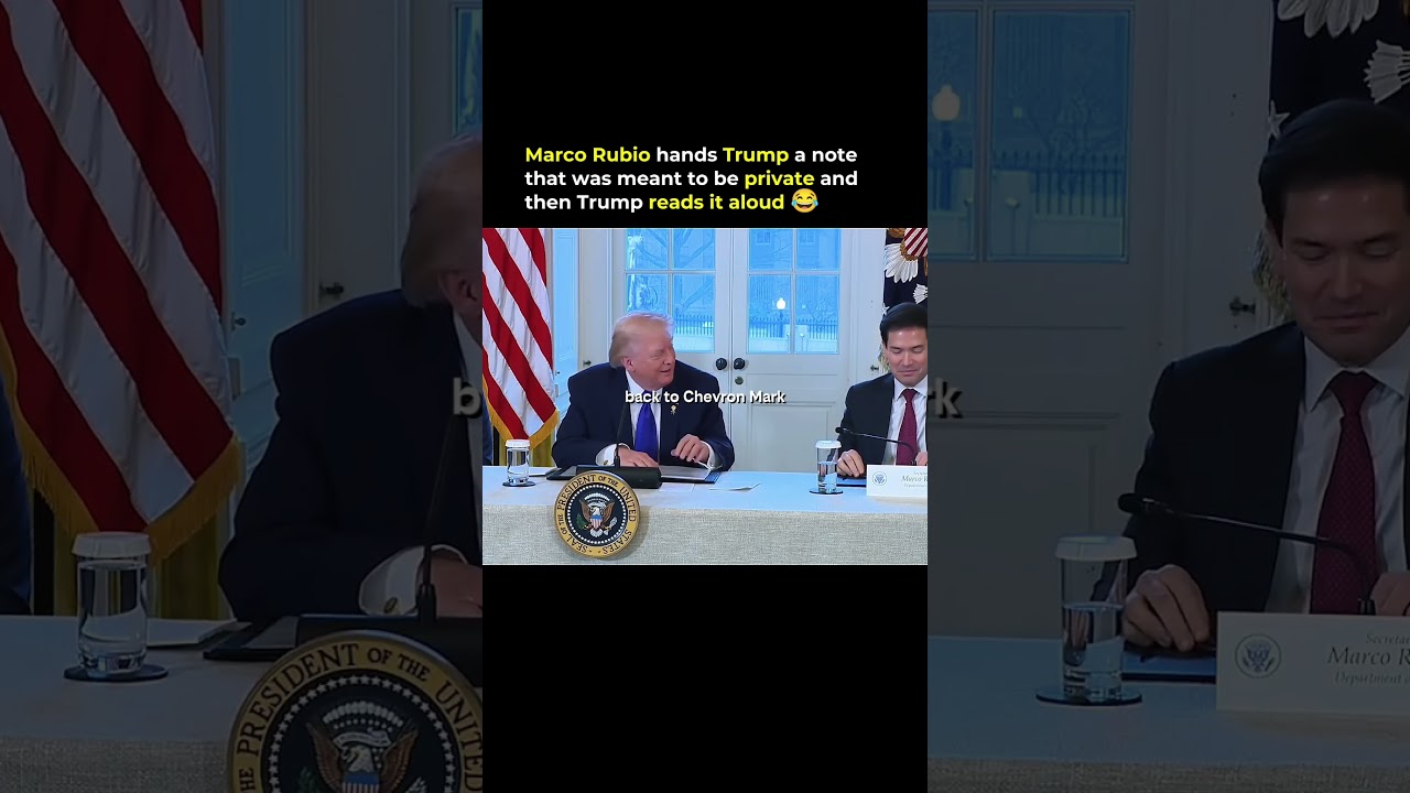 Marco Rubio hands Trump a note that was meant to be private and then Trump reads it aloud.