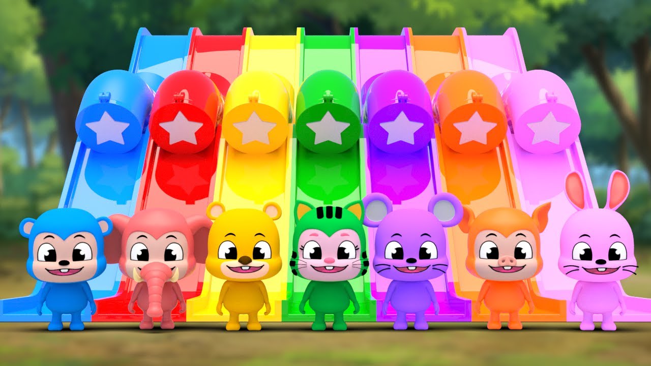 Learn Color Song 무지개 미끄럼틀 점핑온더베드 Sing A Song!  영어유치원 어린이 동요 노래 불러요 Nursery Rhymes Songs