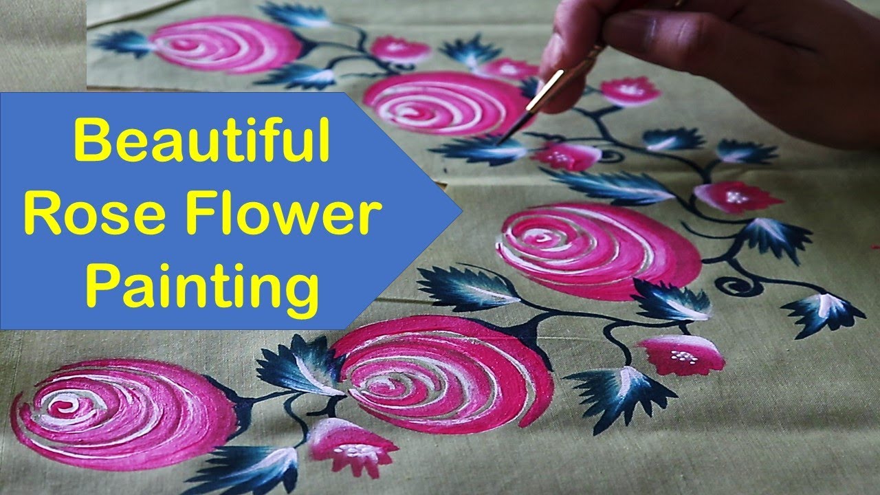Beautiful Rose Flower Painting on Kurti I Neck Design with Rose Flower I Acrylic Design