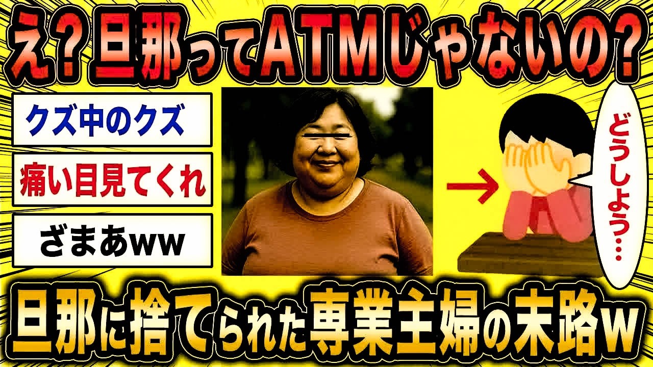 【2ch面白いスレ】専業主婦「旦那って妻のATMじゃないんですか？？」←旦那に捨てられた女の末路が草www【ゆっくり解説】