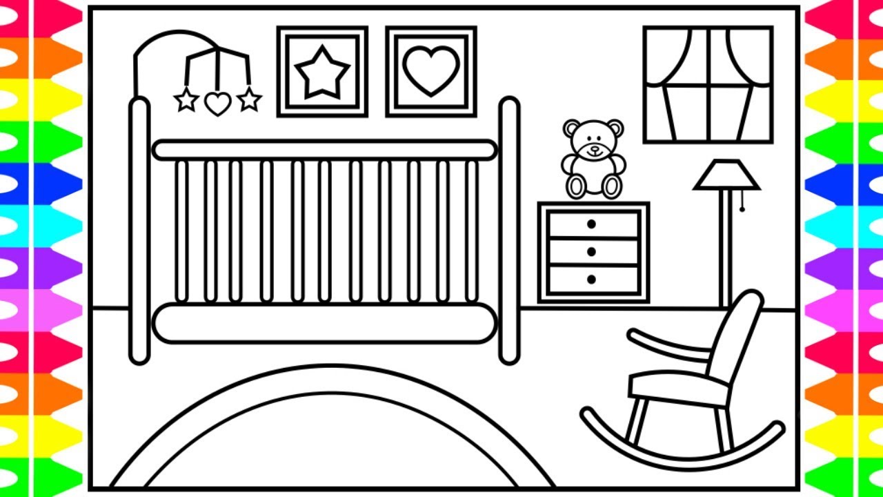 How to Draw a Baby Doll Nursery for Kids 💜💖💚 Baby Nursery Drawing and Coloring Pages for Kids