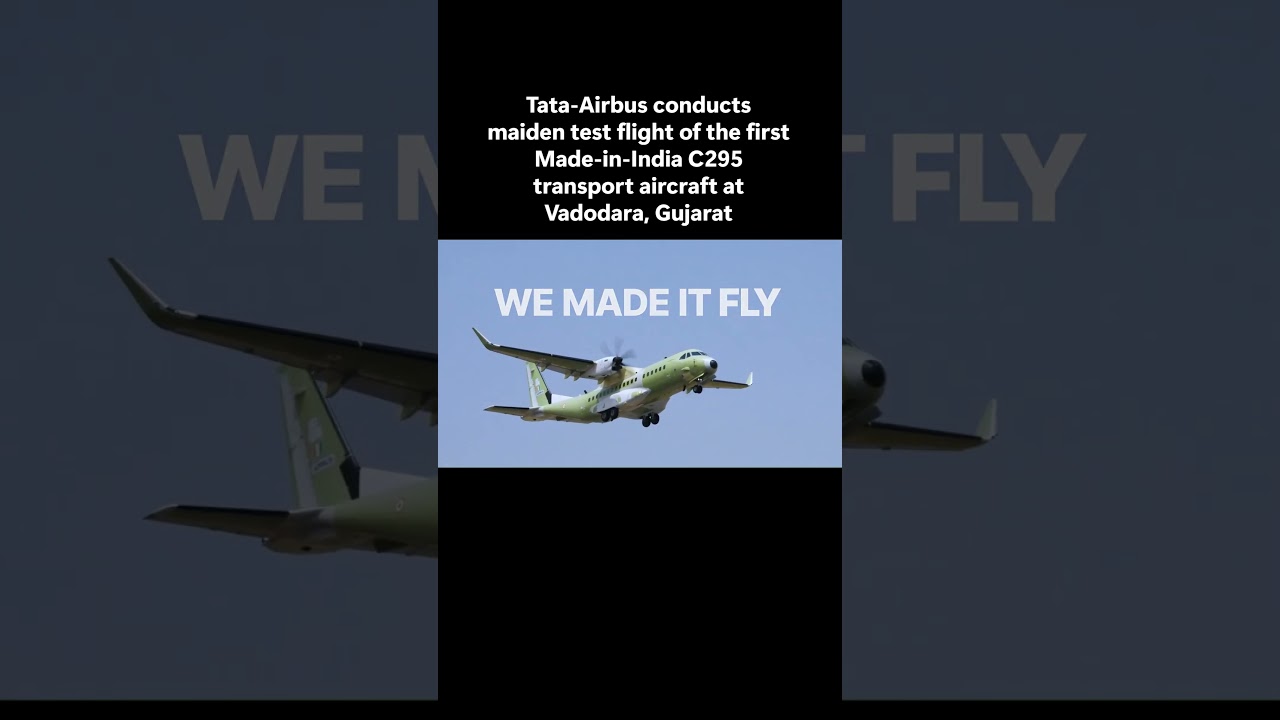 Tata-Airbus maiden test flight of first Made-in-India C295 transport aircraft in Vadodara Gujarat