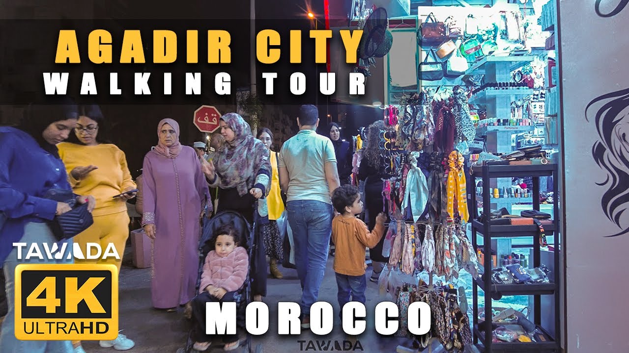Agadir Hay Salam night walking tour ( Morocco 4K UHD )