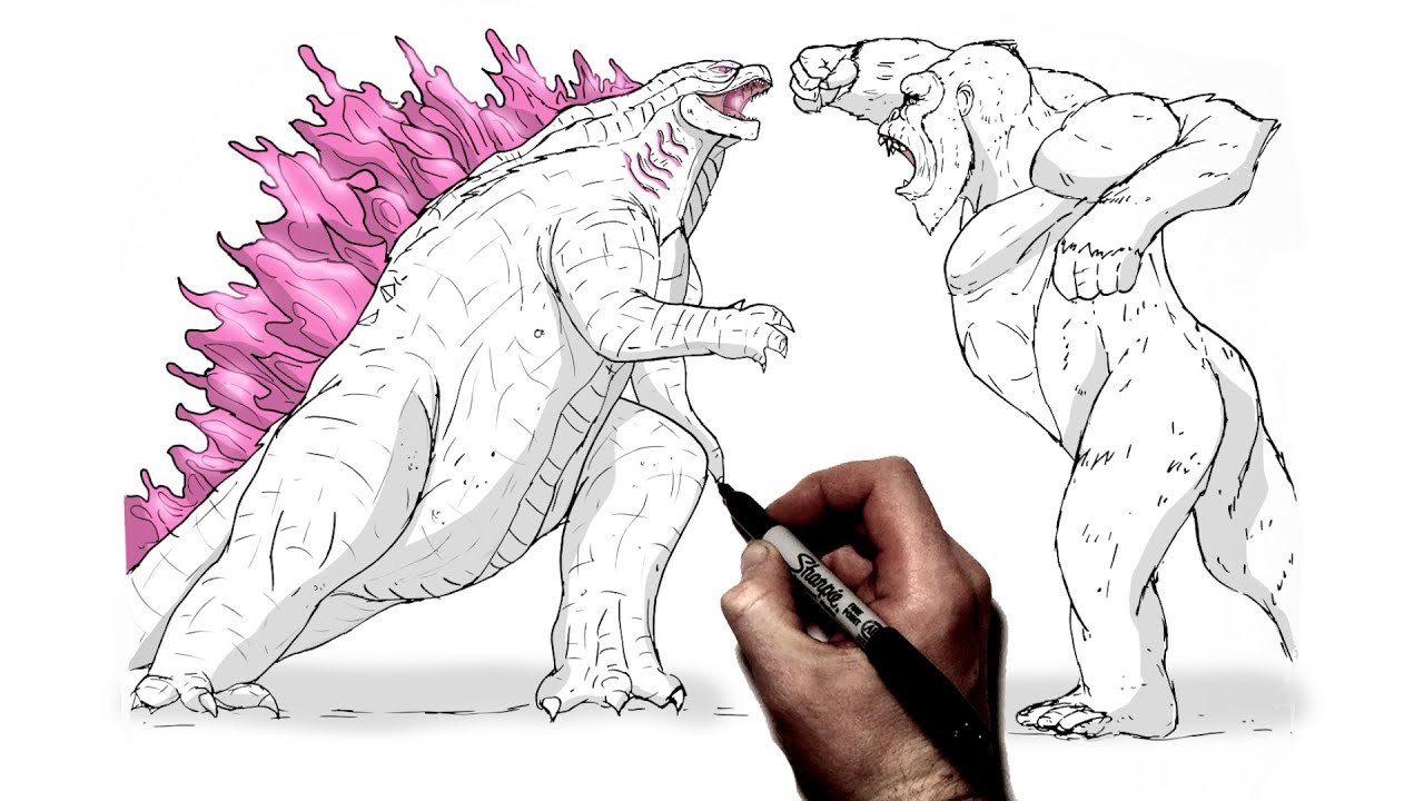 How To Draw Godzilla vs Kong | Step By Step | Monsterverse