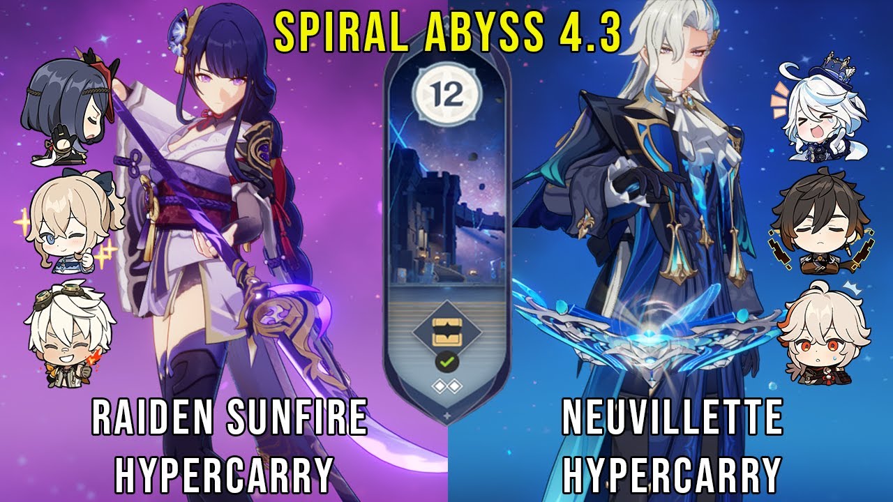 C0 Raiden Sunfire and C0 Neuvillette Hypercarry - Genshin Impact Abyss 4.3 - Floor 12 9 Stars