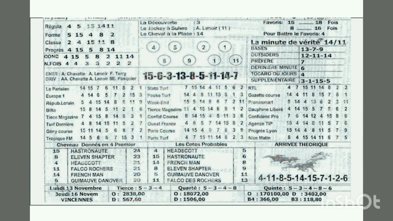 Programme Quinté du 15.11.2023 