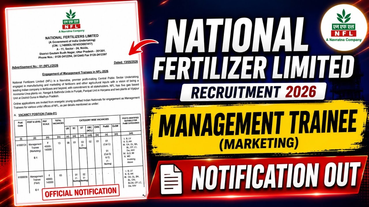 NFL Recruitment 2026 | Management Trainee Marketing Post Notification Out | NFL Notification Out