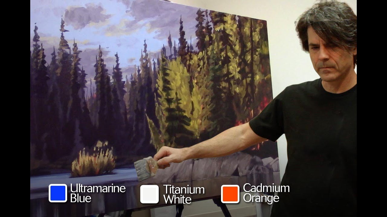 How to Paint Water, Trees and Rocks -  Painting tutorial
