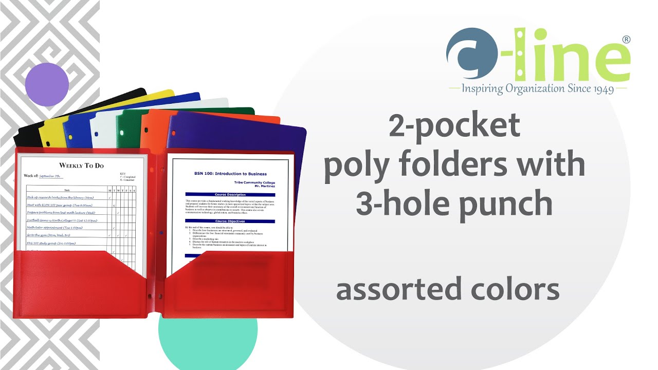Two-Pocket Heavyweight Poly Portfolio Folder with Three-Hole Punch - C-Line Products