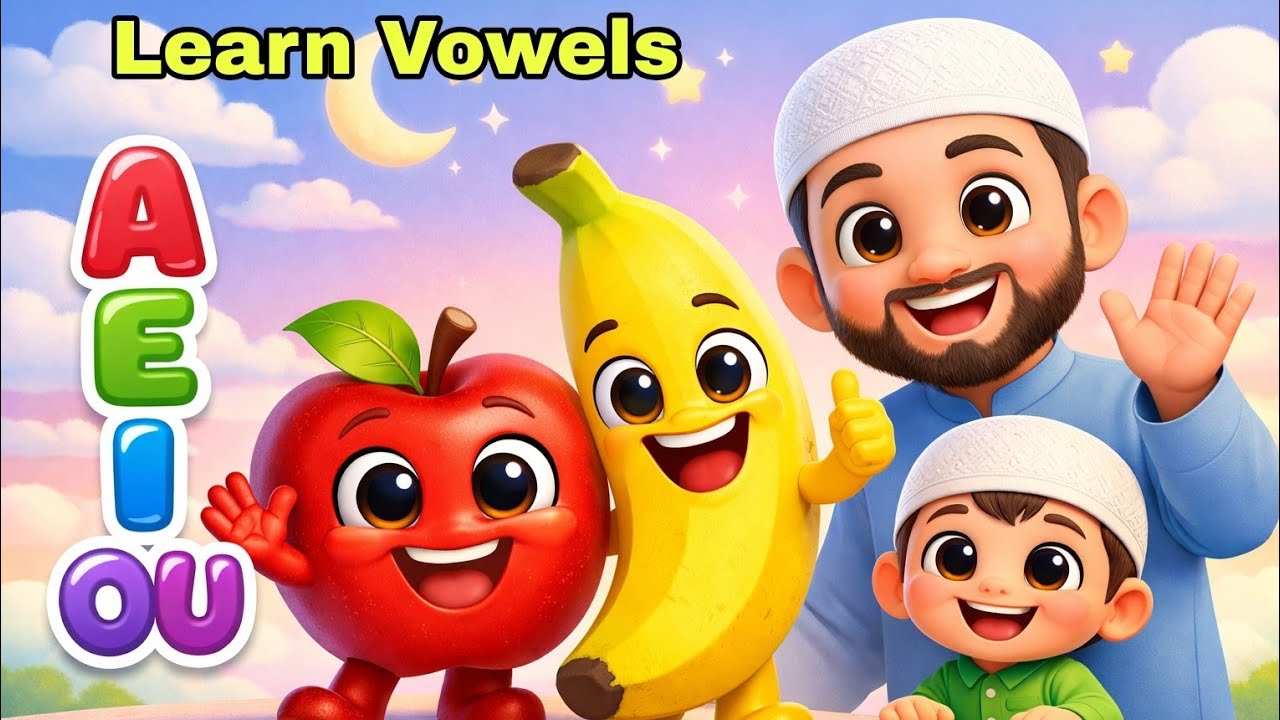 Islamic Vowels Song for Kids | Learn A E I O U with Fun & Duas, Muslim songs for kids