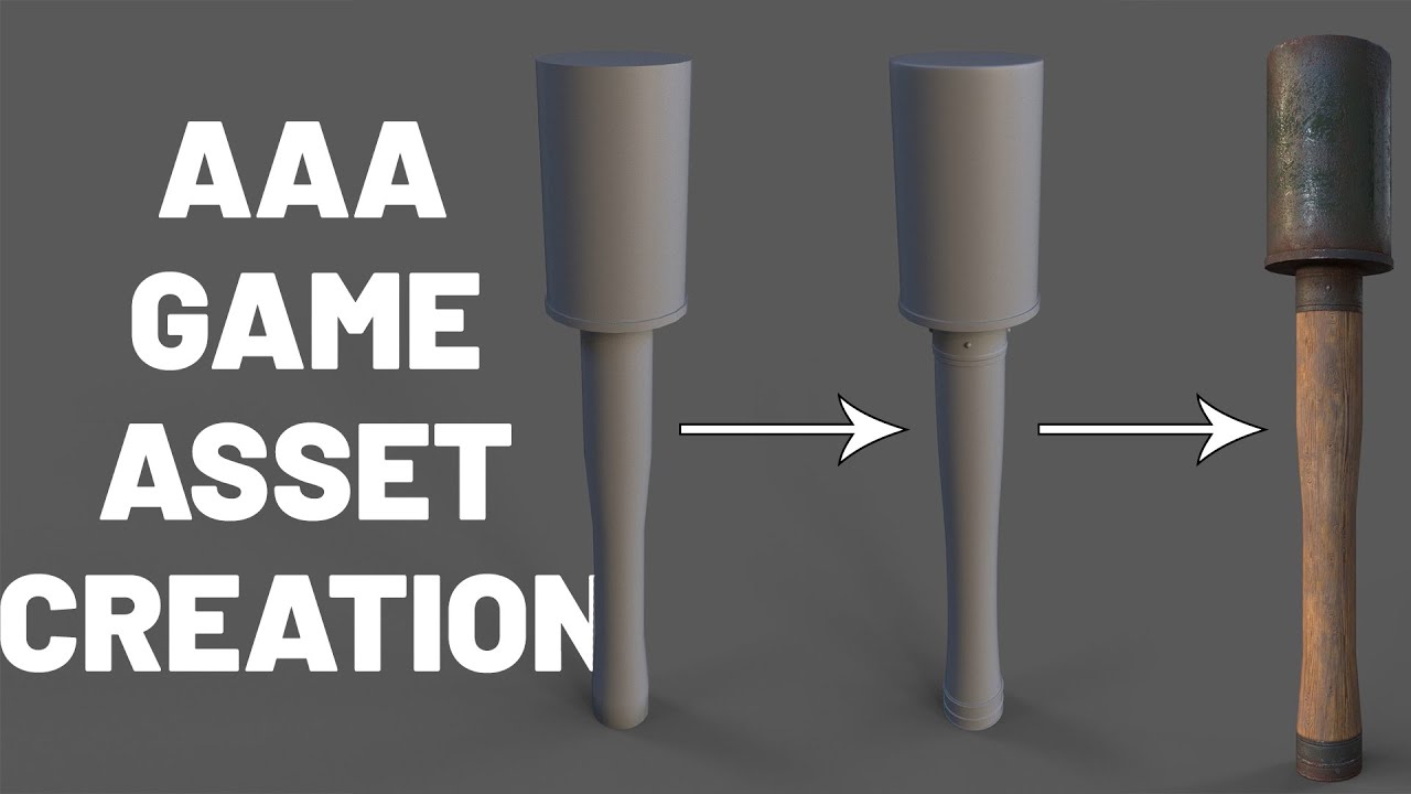 How to create a Game Ready Asset from scratch - Stick Grenade (Low to High poly bake workflow)