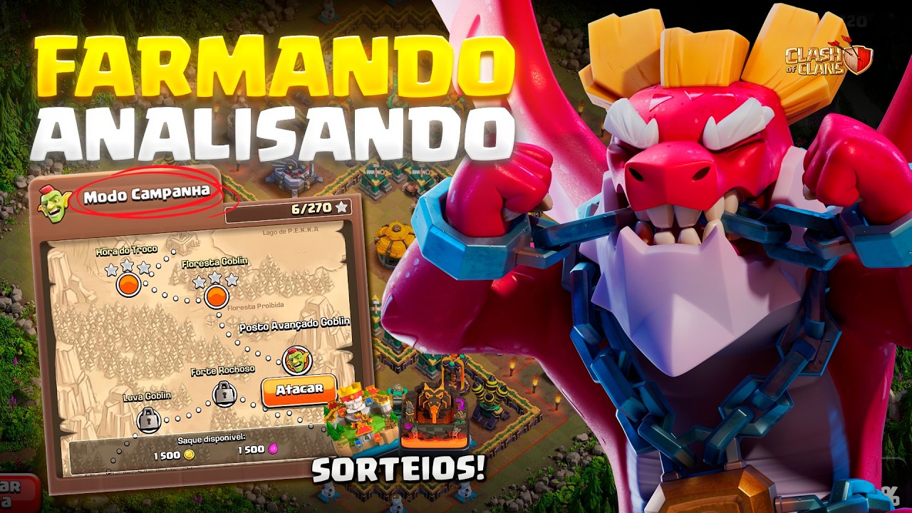COMPLETANDO CAMPANHA DOS GOBLINS AO VIVO + ANALISANDO VILAS | CLASH OF CLANS (SORTEIOS)
