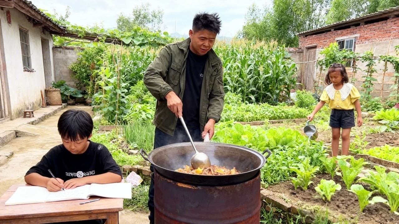 单亲爸爸独自带娃，孩子非常心疼他，帮忙做饭收拾家务#农村生活【农村队长】