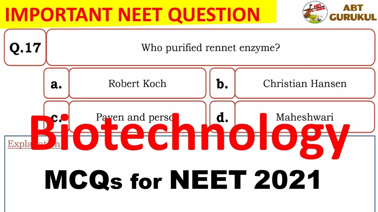 MCQ on Biotechnology for NEET ICAR | NEET MCQ 2021
