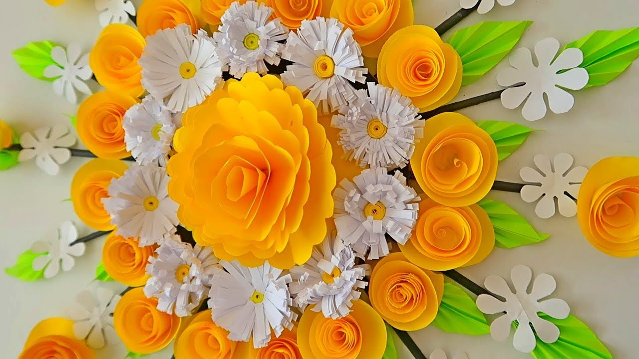 Paper Flower Wall Hanging. Newspaper Craft. DIY Hanging Flower - Wall Decoration ideas 109