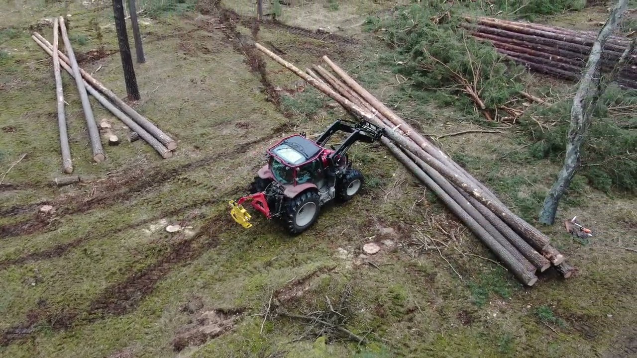 Valtra N134 Forstschlepper / Rückezange Perzl RZ 180 / Kiefern fällen und rücken Teil1