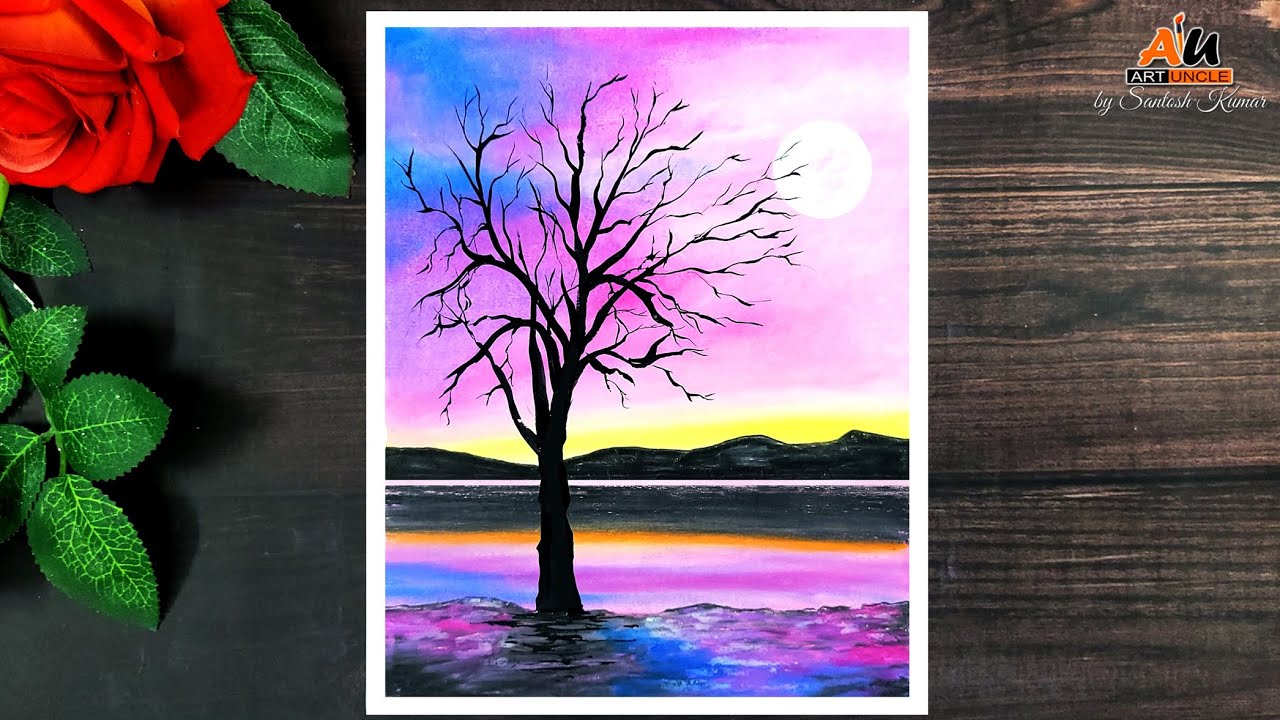 How to draw easy and beautiful scenery with oil pastel step by step