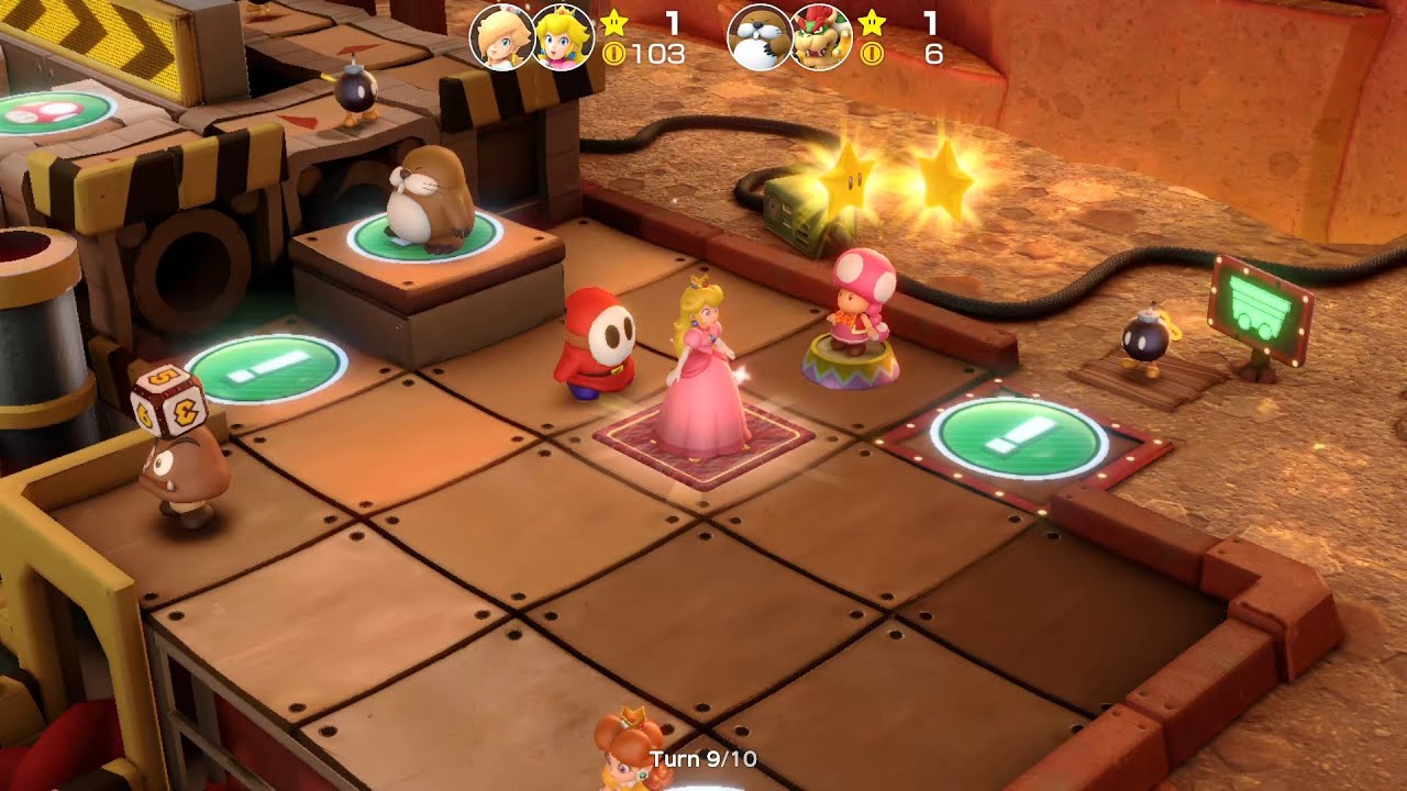 Super Mario Party Partner Party Gold Rush Mine Rosalina Peach vs Monty Mole Bowser