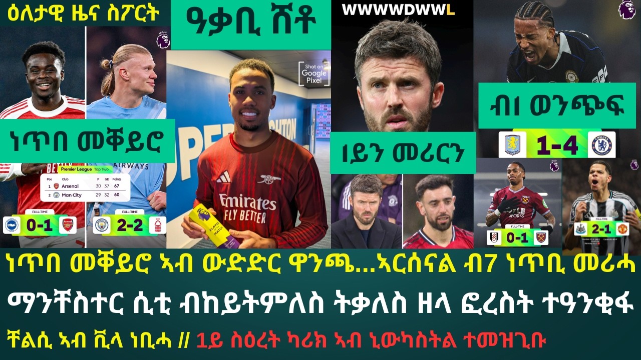 2ይ ዕለታዊ ዜና ስፖርት ረቡዕ 4 መጋቢት 2026፦ ድሕሪ ነዊሕ ኣብ ተመሳሳሊ ሰዓት ተጻዊተን...ኣርሰናል ዘሊላ...ሲቲ ተዓንቂፋ // ውድድር TOP-5...?