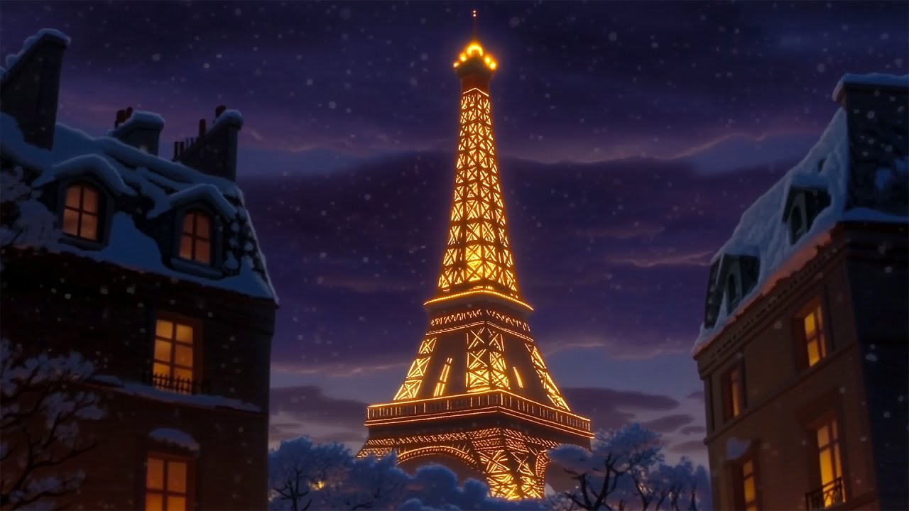 1950s paris night with oldies playing in another room (fireplace sounds, winter asmr)