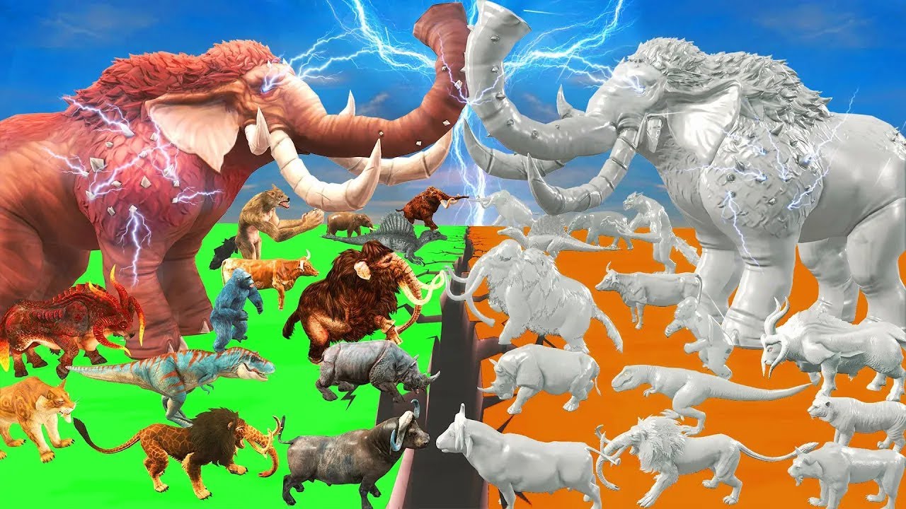 White Albino Animals vs Prehistoric Mammals Mammoth Elephant vs Spiderman Mammoth Elephant vs T-Rex
