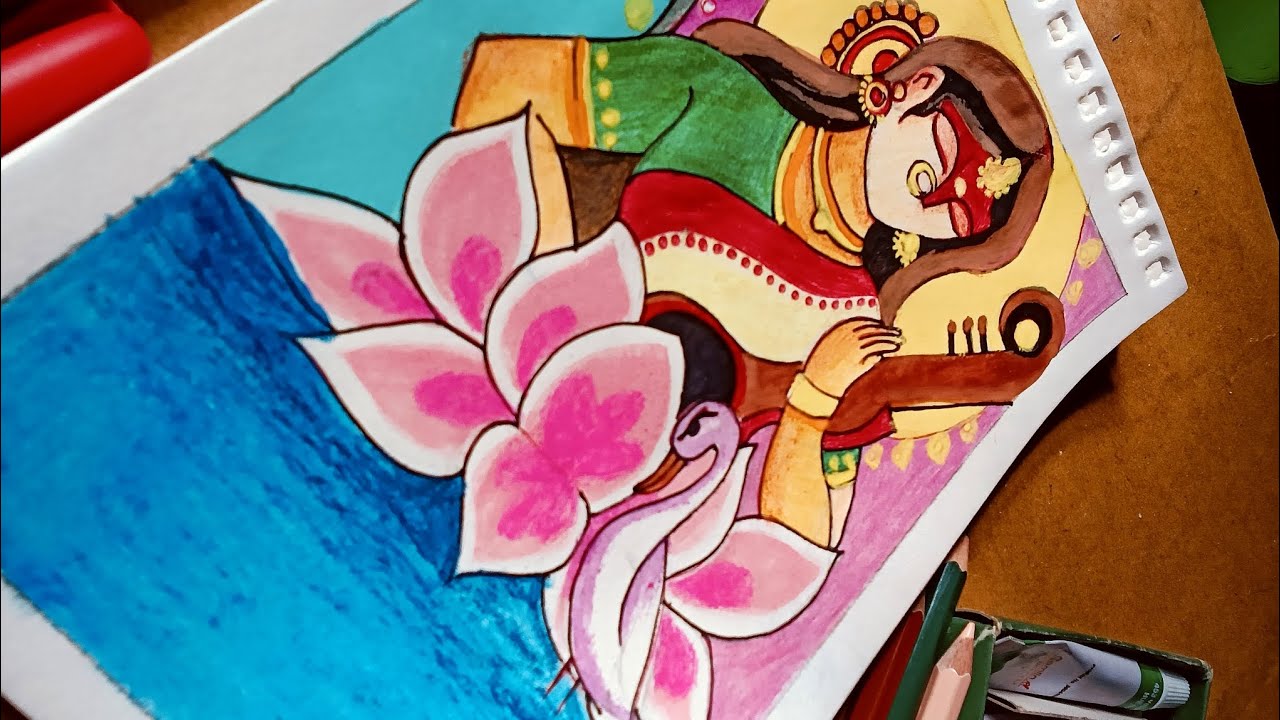 How to Draw Saraswati Mata Step by Step | Saraswati Puja Special Drawing Tutorial