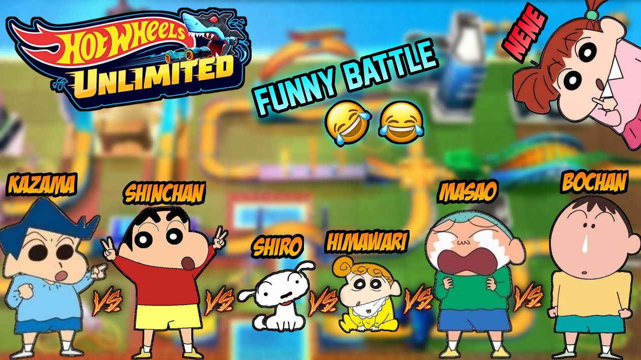Shinchan vs kazama vs masao vs bo vs himawari vs shiro in hot wheels unlimited 😱🔥 | funny battle 😂🔥