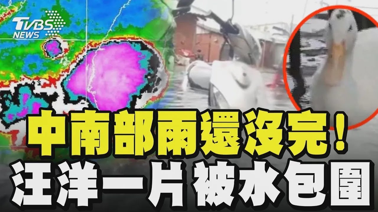 雨下整夜南台灣積水如汪洋 住家被泥水入侵 居民怨排水系統慢 大雨釀災鴨子也遭殃!飼料在水中吃不到 淹水受災戶大甲也慘兮兮 民眾見愛車泡水崩潰喊:要昏倒!｜TVBS新聞