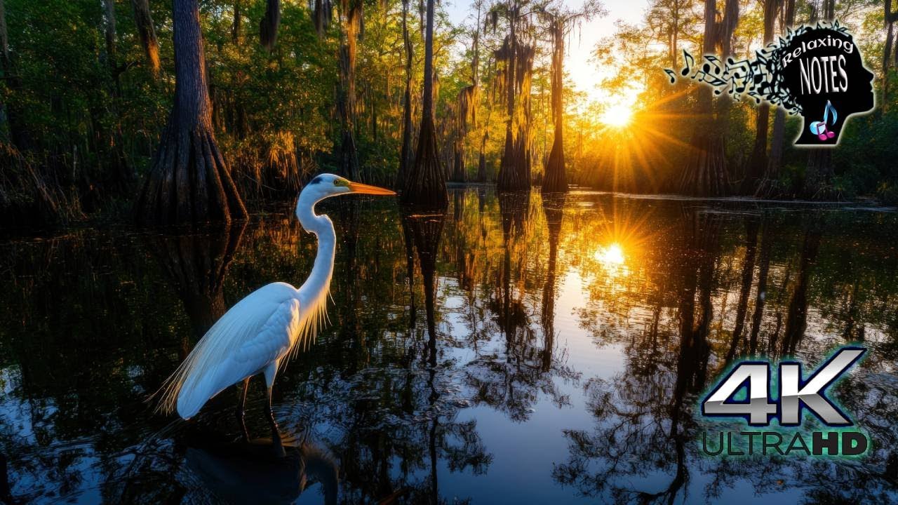 4K Relaxing Walking Paths from the Everglades Green areas with Amazing soft western - country music