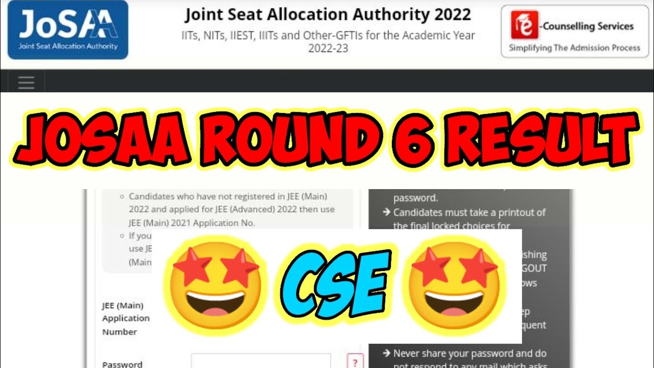 Josaa round 6 result 2022 | Josaa round 6 | Josaa round 6 2022 | #josaa #jeemain #jeeadvanced #jee
