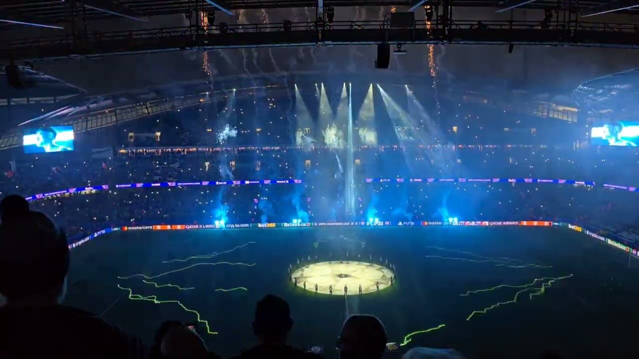Man City vs Borussia Dortmund - Starting XI - Laser show - Champions League Anthem