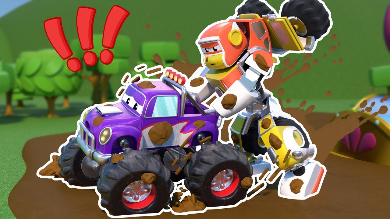 Roboter Monstertruck steckt im Schlamm fest