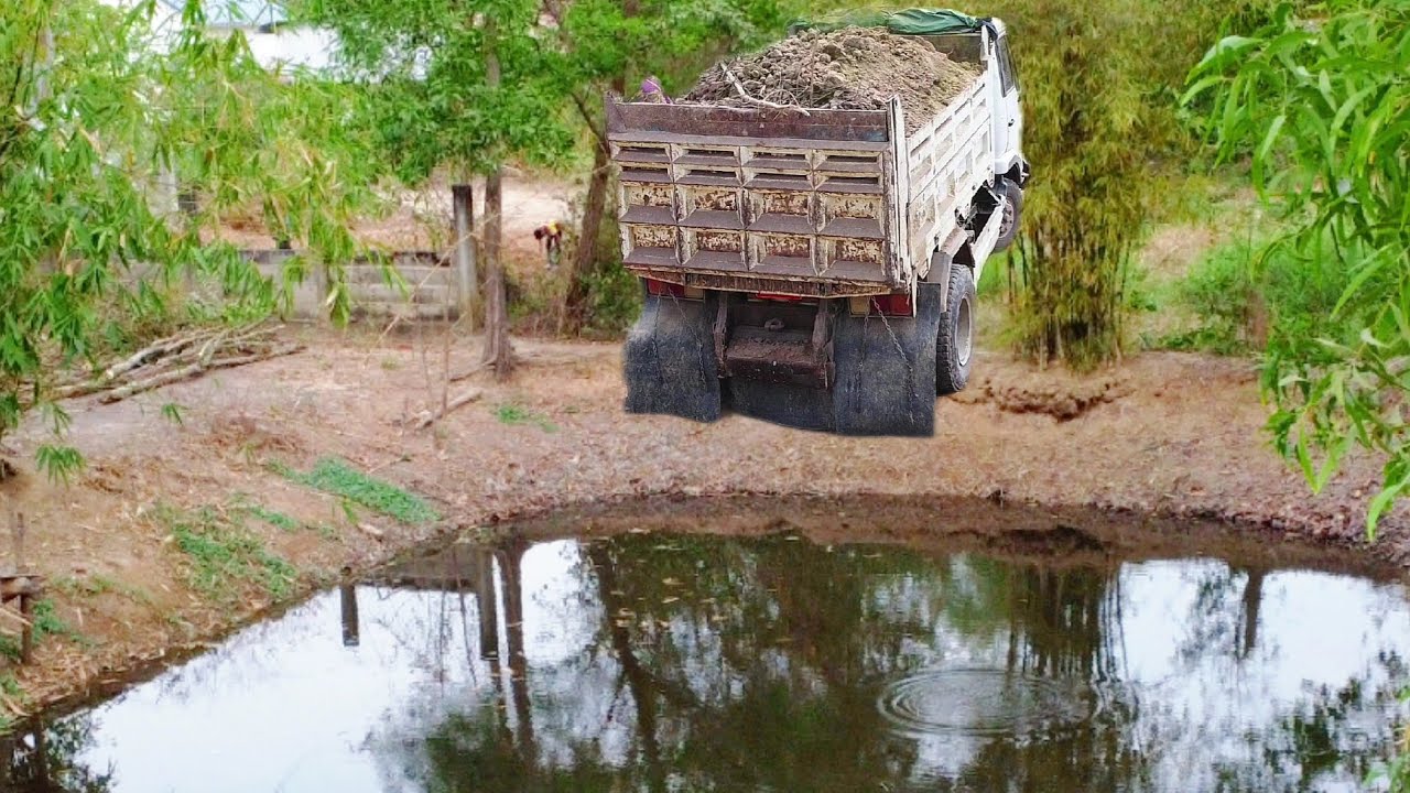 First Start Perfect PROJECT.! Landfill Delete Pond Flood By Strong Dozer Push Soil With 5ton Truck