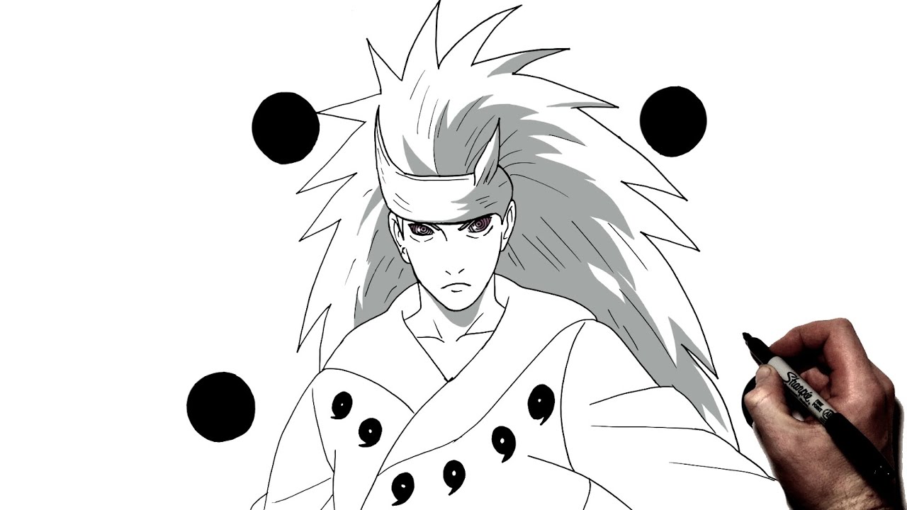 How To Draw Madara (Ten Tails Jinchuuriki) | Step By Step | Naruto