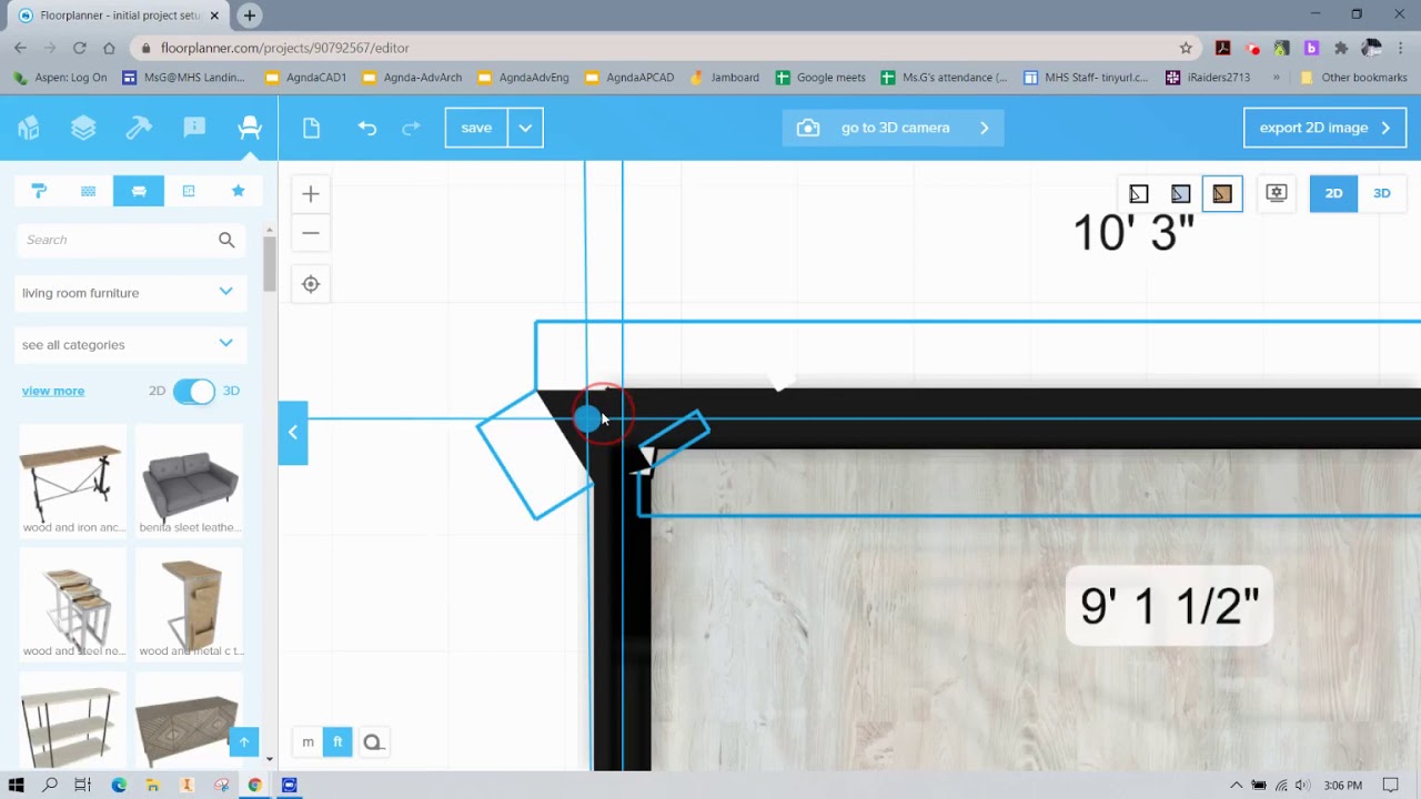 Edit exterior walls to match roof line after interior walls were added in floorplanner