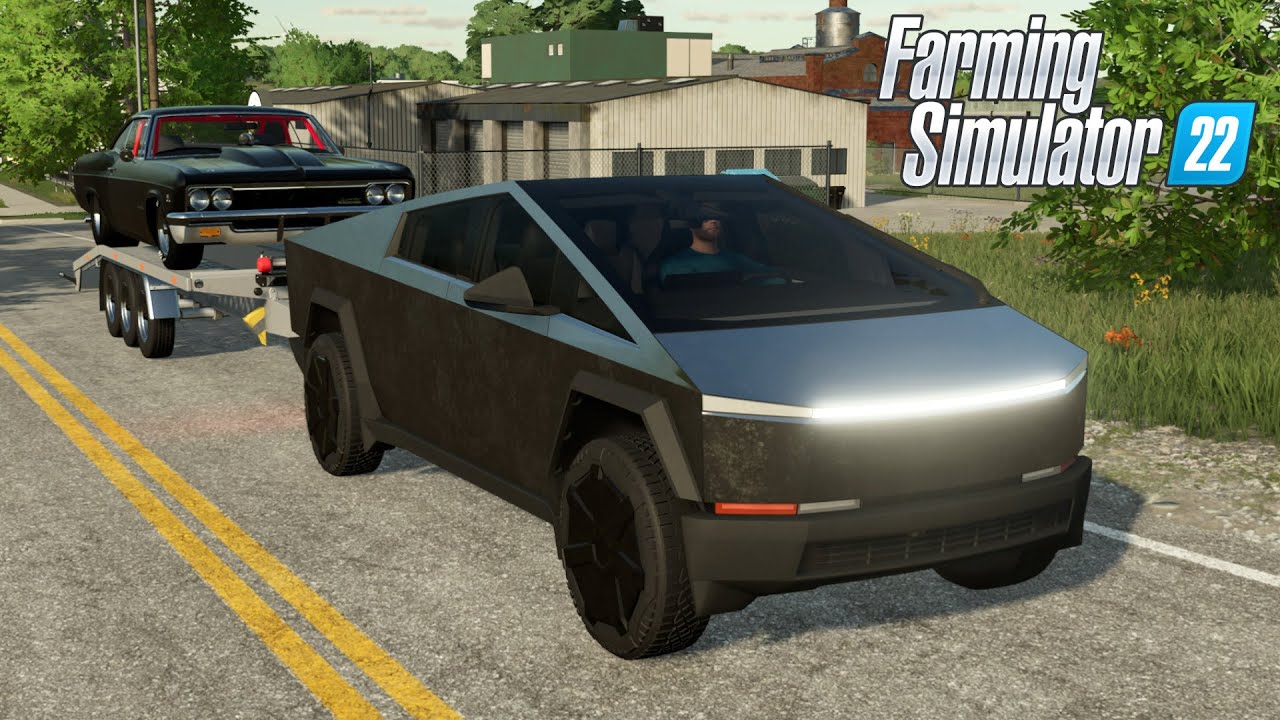 FS22 - Tesla CyberTruck HAULING the 66 Impala - NEW Car mod for Farming Simulator 2022 Roleplay Mods
