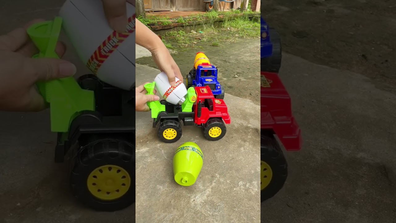 Xe ô tô công trình, Lắp ráp xe trộn bê tông | Toy cars, mixer trucks 