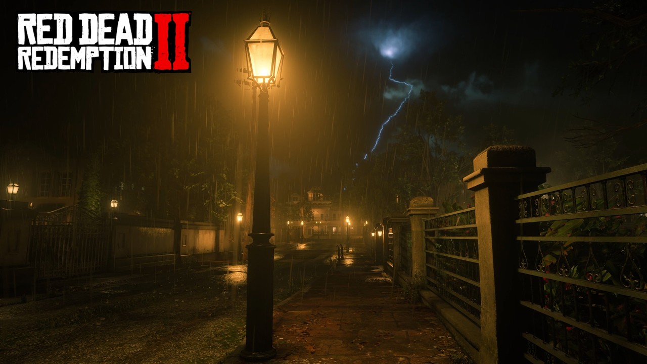 RDR2 First Person Walking in Thunderstorm Saint Denis