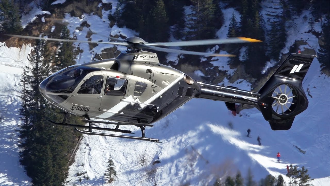 Airbus Helicopters H135 (EC135) & H125 (AS350) landing take off at Courchevel altiport LFLJ