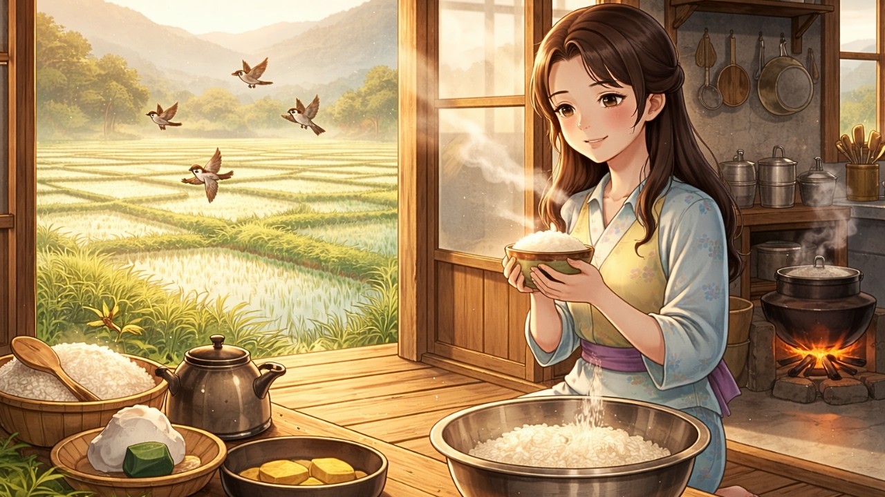 Quiet Countryside Morning | Ghibli Style ASMR | Cozy Japanese Rice Cooking