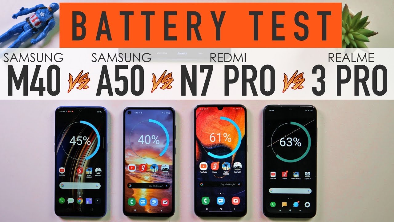 Samsung M40 Battery Test | vs Realme 3 Pro, Redmi Note 7 Pro, A50 | PUBG Test | Heating Issues