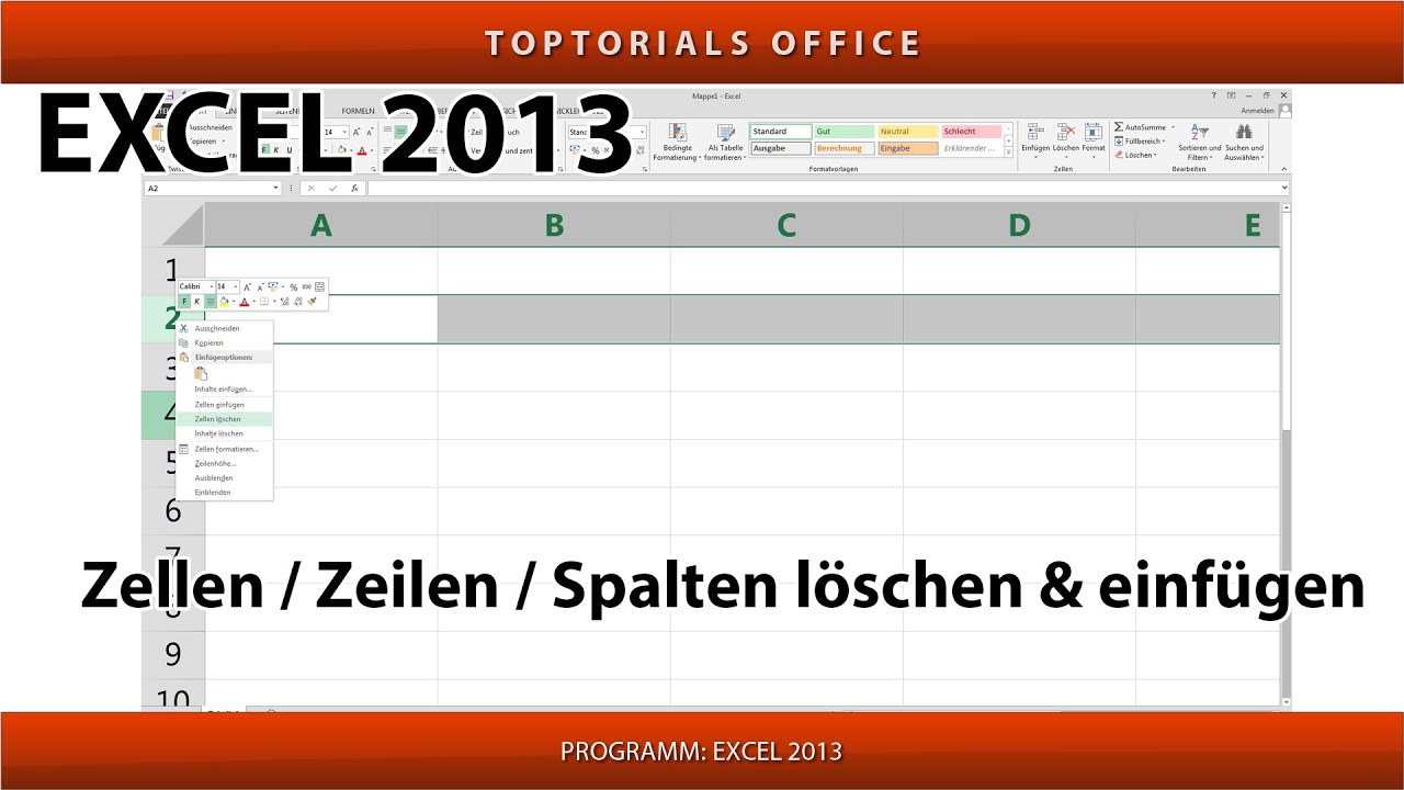 Zellen, Zeilen oder Spalten LÖSCHEN und EINFÜGEN (Excel)